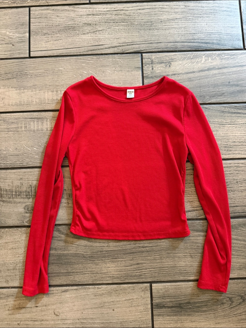 SHEIN Red Ribbed Long-Sleeve Crop Top